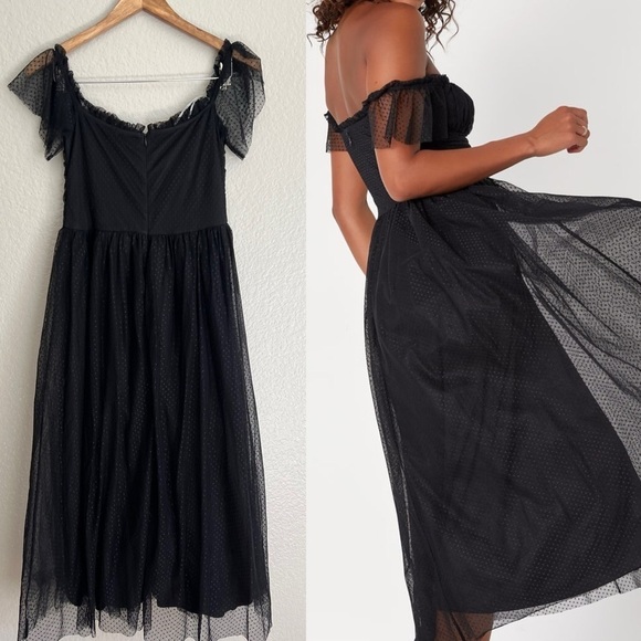 NWOT Regal Radiance Black Tulle Bustier Midi Dress - Picture 3 of 8